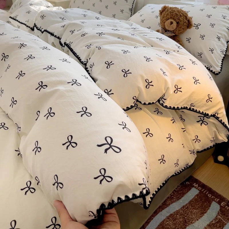 Ins Soft Bedding Set Mushroom Girls Single Double King Size Duvet Cover No Filler Flat Sheet Pillowcase Washed Cotton Bed Linens