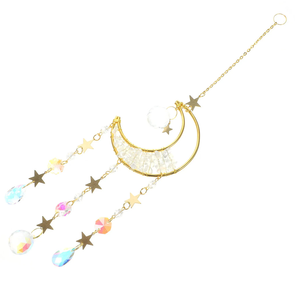 Moon Shaped Glass Hanging Suncatcher for Windows Home Bedroom Garden Decor Sun Catcher Ornament Gift for Women Rainbow Glass