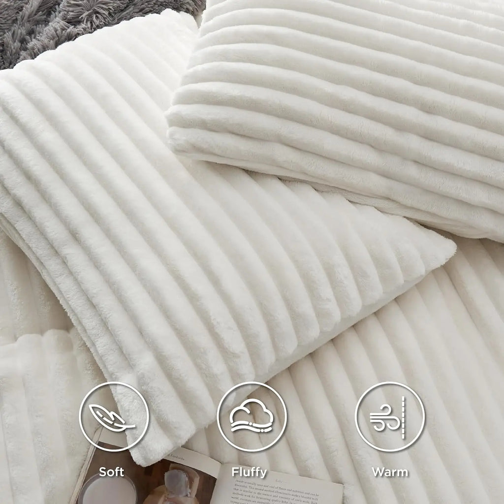 Ultra Soft Flannel Duvet Cover Set Queen Size, Warm Winter Bedding with Striped Pattern, 3 Pieces