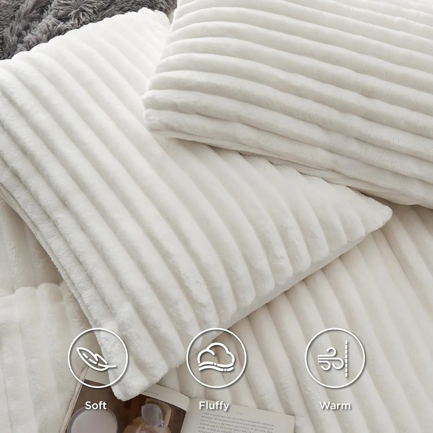 Ultra Soft Flannel Duvet Cover Set Queen Size, Warm Winter Bedding with Striped Pattern, 3 Pieces