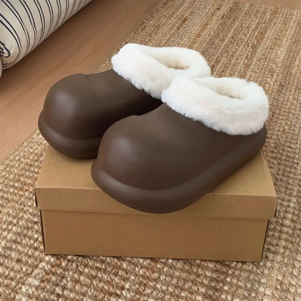 Waterproof Indoor Street Fluffy Slippers For Women Winter Warm Platform Shoes Soft EVA Thick Sole Female kitchen Working Shoes