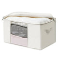 Large Storage Bags with Zipper and Clear Window, Cotton Blended Fabric Storage Containers for Seasonal Clothes and Bedding, 23.6