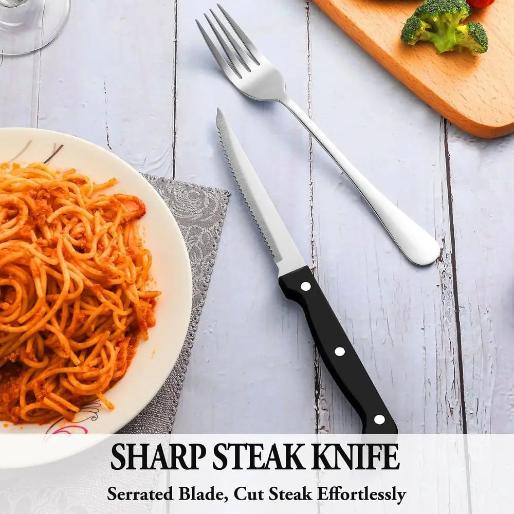 Silverware Set with Steak Knives Service or 4,StainlSteel latware, Mirror Polished Cutlery Utensil Set or Home Kitchen Eating Ta
