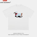 Summer Men's Cotton T-Shirt Cute Dog Embroidery Japanese Style Oversized Couple Tee Streetwear Casual Short Sleeve Loose Fit