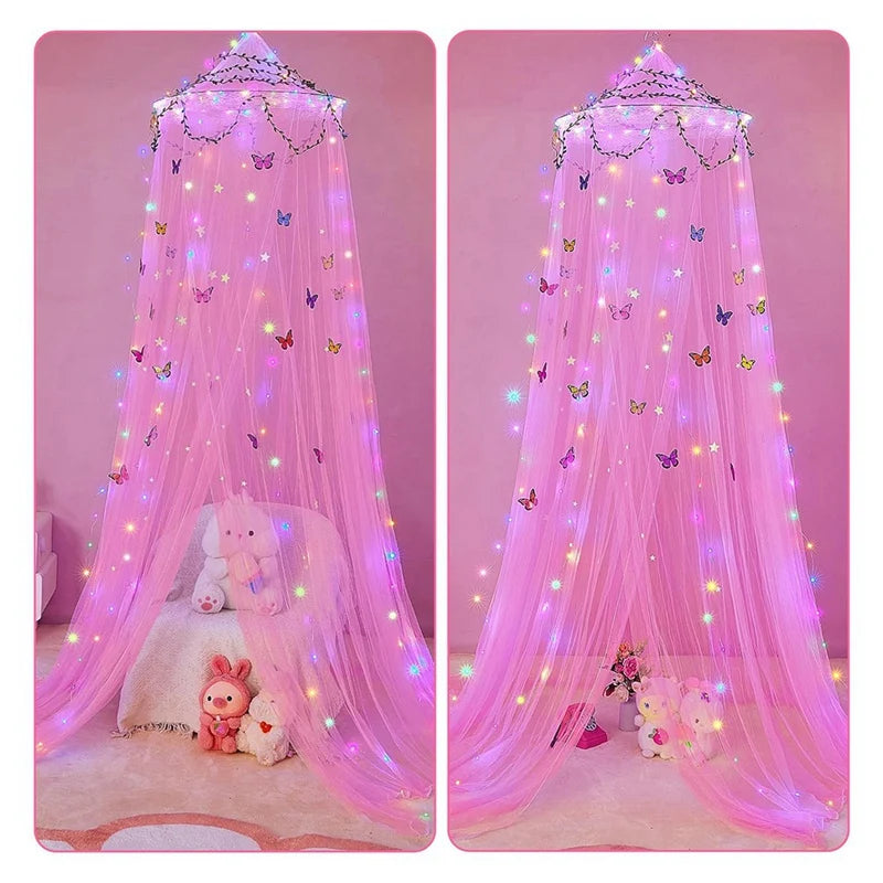 Bed Canopy for Girls Room Bed Canopy Curtains with Led Lights Mosquito Net DIY Princess Room Decor with Butterflies