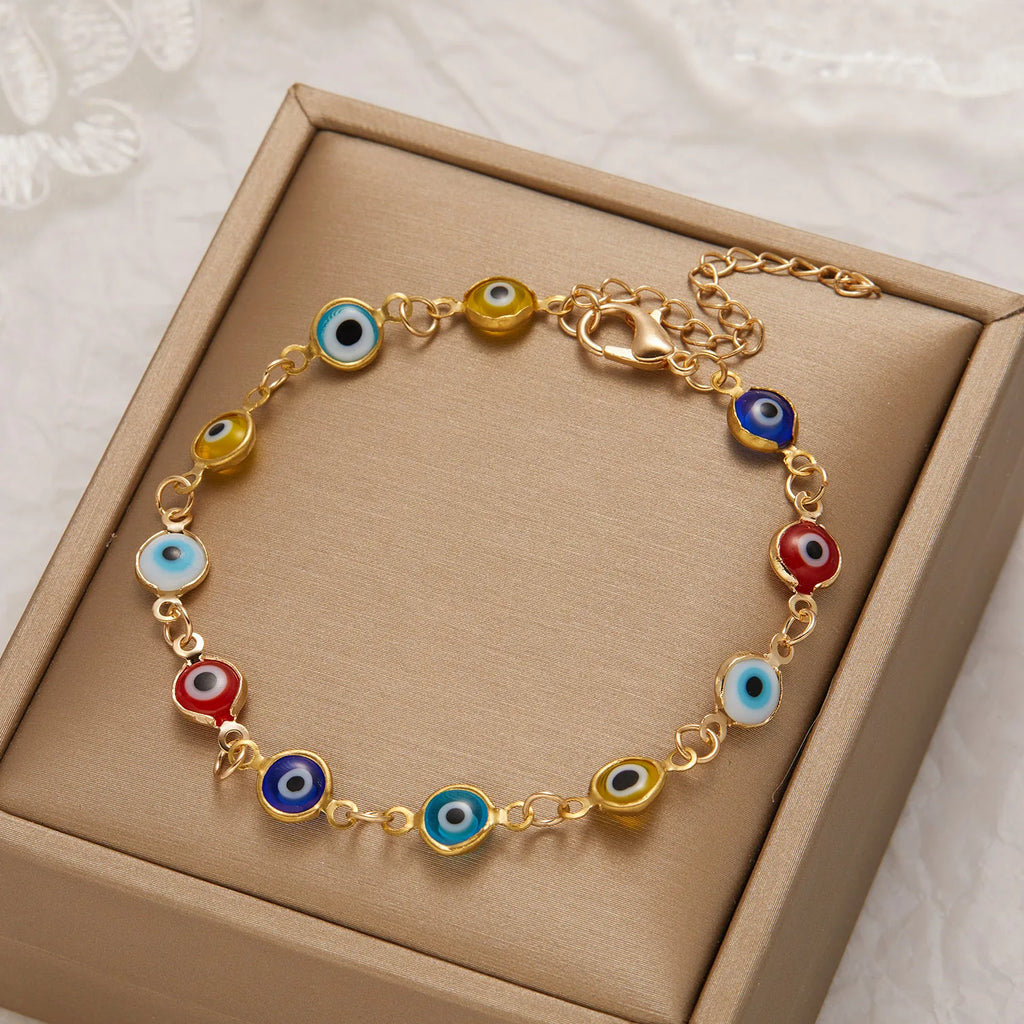 Clearance_Lucky Turkey Evil Eye Bracelet For Women Men Colorful Red Blue Eye Adjustable Metal Chain Bangles Good Luck Wealth Jew