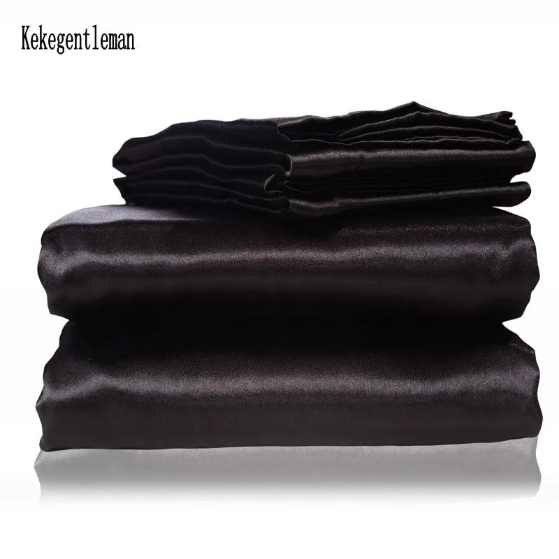 Satin Black Bedding Set With Duvet Cover Bed Sheet Pillow Cover Luxury Satin Bedding Bed Linen King Queen Twin Size