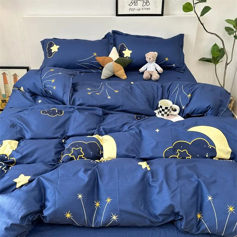 Cute Rabbit Bedding Set Flat Sheet Duvet Cover Pillowcases Single Double Queen Size Bed Linen Boys Girls Home Textile