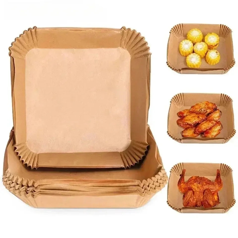Air Fryer Paper Disposable Airfrying Baking Paper Round Square Air Fryer Liners Non-Stick Air Fryer Disposable Paper 50/100pcs