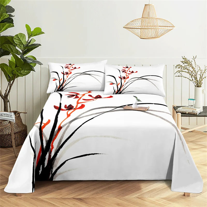 Bedroom Sheet Set Gorgeous Flowers Digital Printing Bedding Sheet Pillow Case Bedding Fashion Exquisite Printing Sheet