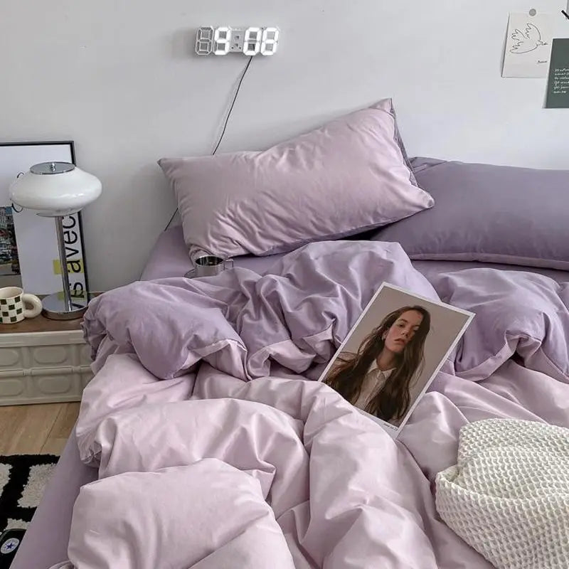 Bed Linen Duvet Cover Sheets Simple Style Four-piece Set Japanese Dormitory Bedding Single Student Cover Quilt Three-piece Set