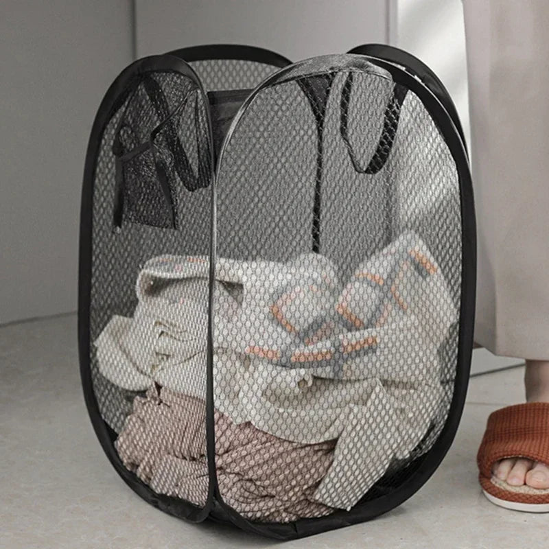 Laundry Basket Foldable Mesh Storage Bag For Dirty Clothes Organizer In Bathroom Washing Room Home Use