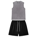 Summer Unisex Vintage Solid Washed Vest and Shorts Suit Casual Streetwear Black Sleeveless Top and Gym Jogging Shorts Outfits