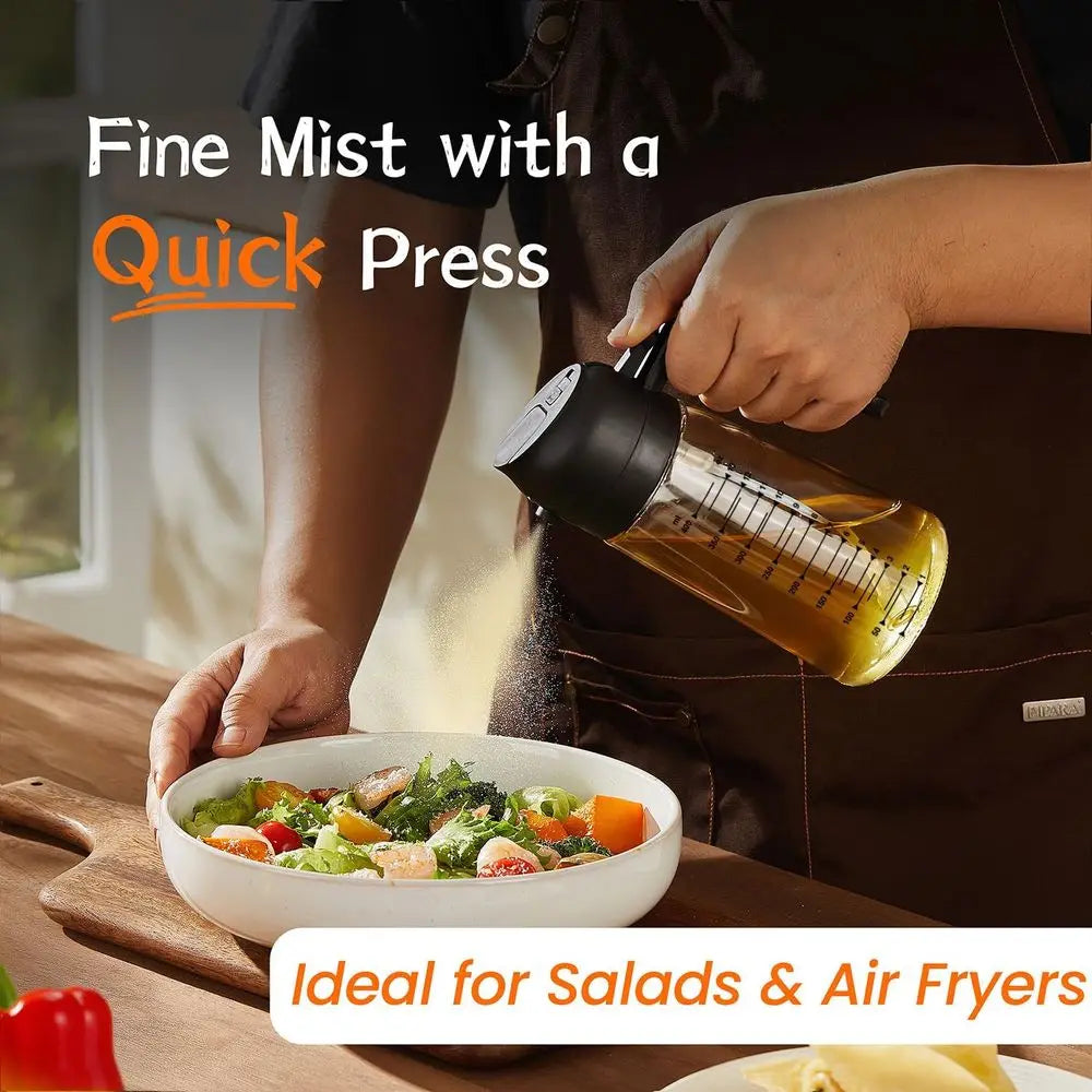 16oz/470ml Glass Olive Oil Sprayer or Cooking – 2 in 1 Olive Oil Dispenser Bottle or Kitchen Gadgets and Air ryer Accories, Sala