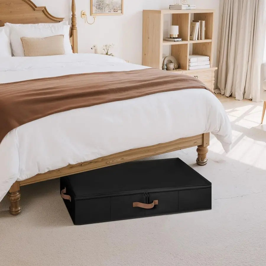 Underbed Storage with Lid, 2Pack Under Bed Storage Containers for Clothes, Bedding, and Sweaters, Black