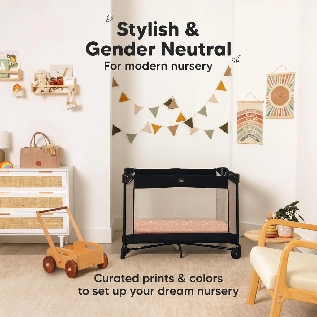Soft Fitted Mini Crib Sheets 2-Pack for 38x26 Mattress, Neutral Cozy Toddler Playard Bedding