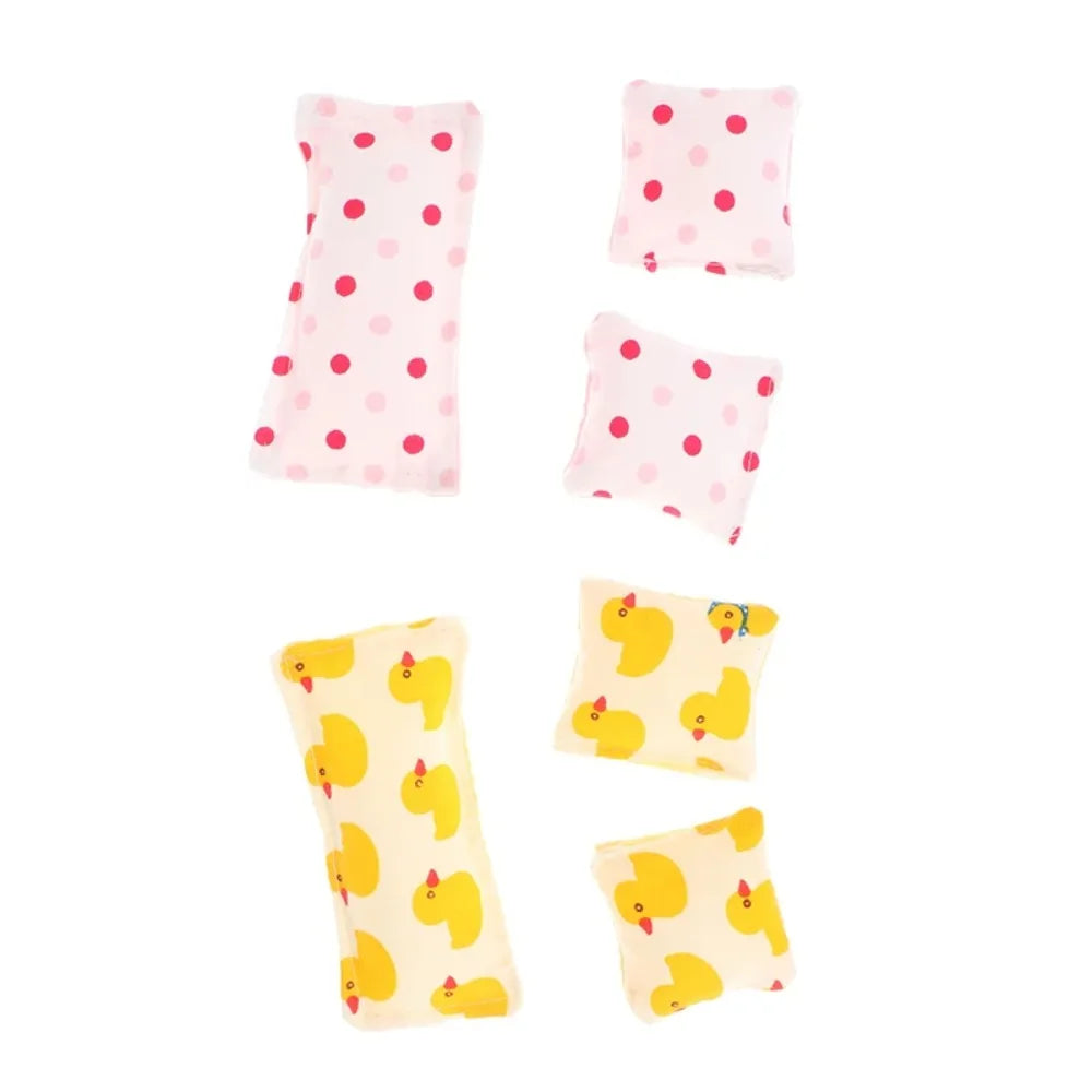 Five-piece Set Lovely Dollhouse Sleeping Blanket Miniature Bed Sheet Dollhouse Miniature Bed 1:12 Scale Pillow 20cm Bedding