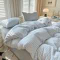Queen Size Blue White Plaid Duvet Cover Set, Soft Breathable Microfiber Bedding with Pillow Shams