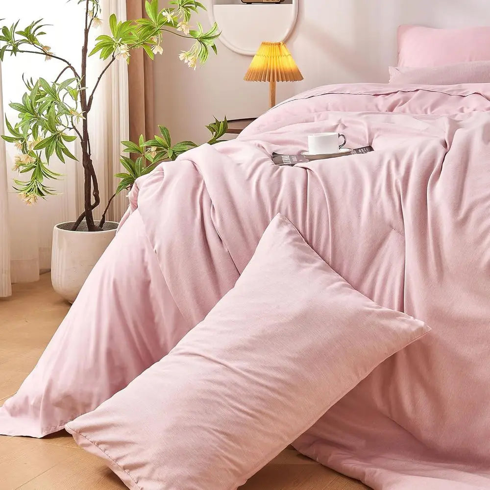 Pink 5-Piece Twin Bedding Set for Dorms: Comforter, Pillow Shams, Pillowcases, Sheets