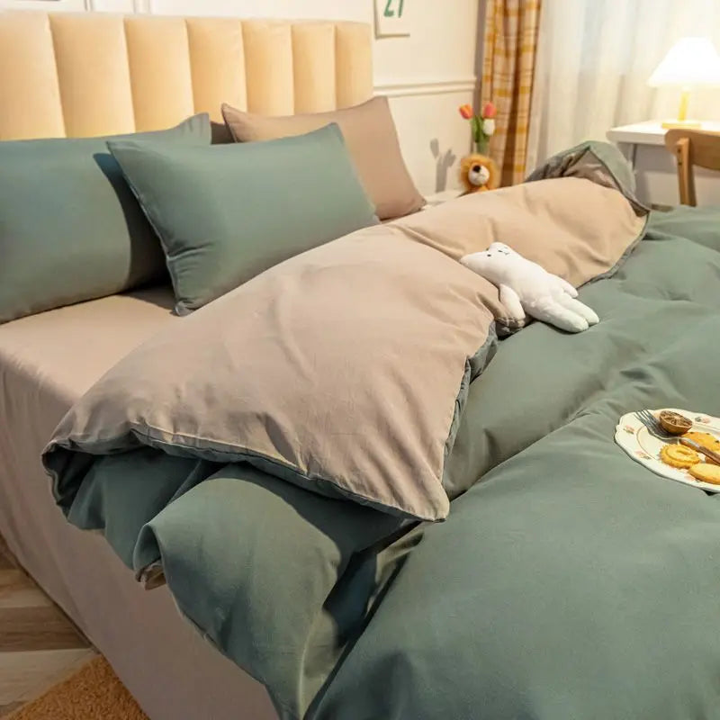 Bed Linen Duvet Cover Sheets Simple Style Four-piece Set Japanese Dormitory Bedding Single Student Cover Quilt Three-piece Set