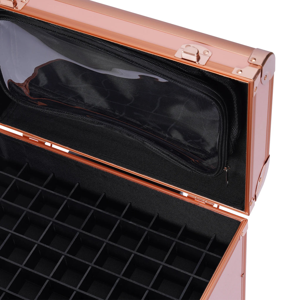 Rolling Makeup Case Large Cosmetic Trolley with Locks & Dividers Aluminum Alloy Frame Frosted Universal Wheel Retractable Handle