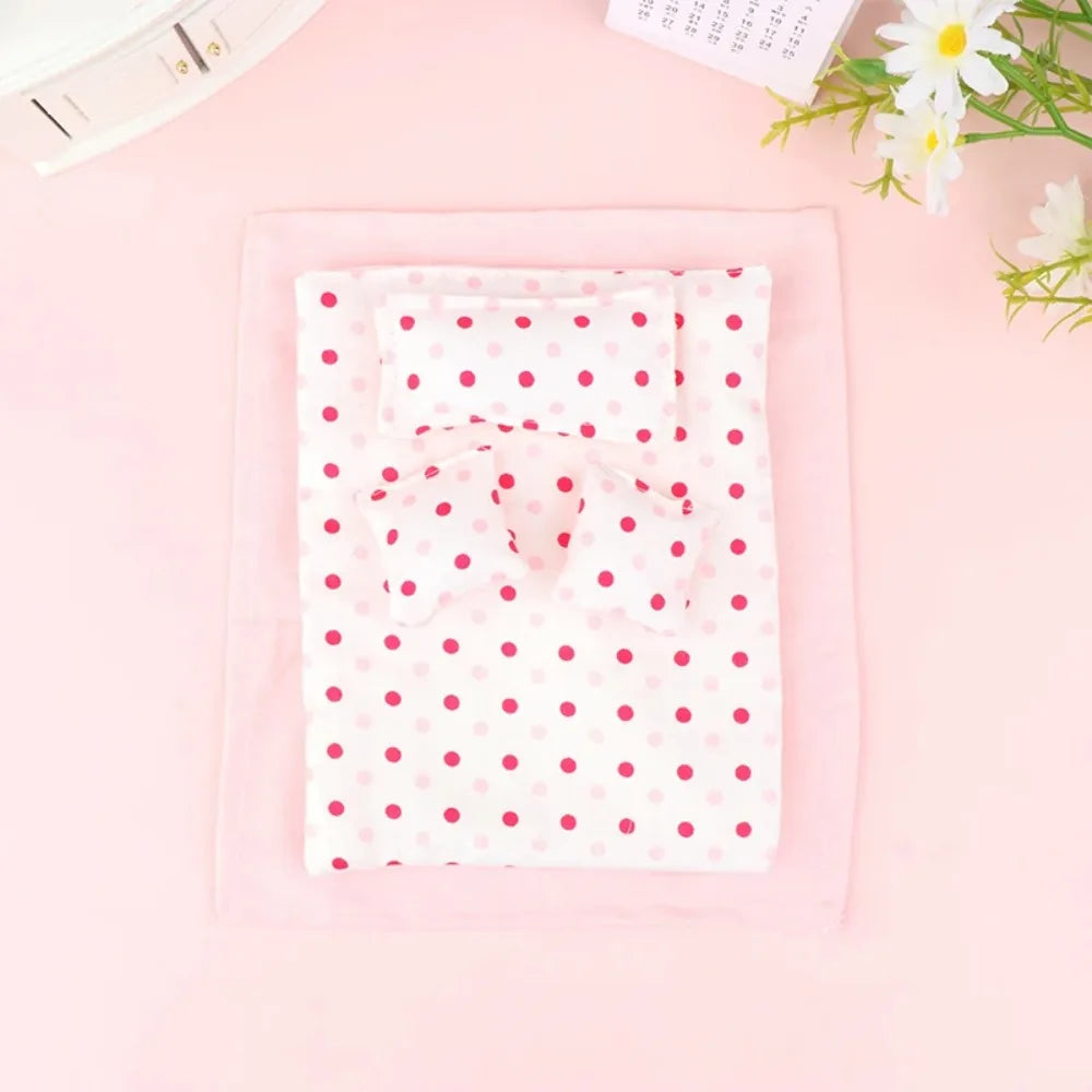 Five-piece Set Lovely Dollhouse Sleeping Blanket Miniature Bed Sheet Dollhouse Miniature Bed 1:12 Scale Pillow 20cm Bedding