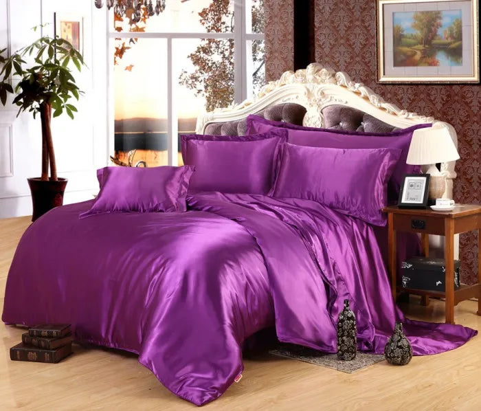 Satin Black Bedding Set With Duvet Cover Bed Sheet Pillow Cover Luxury Satin Bedding Bed Linen King Queen Twin Size