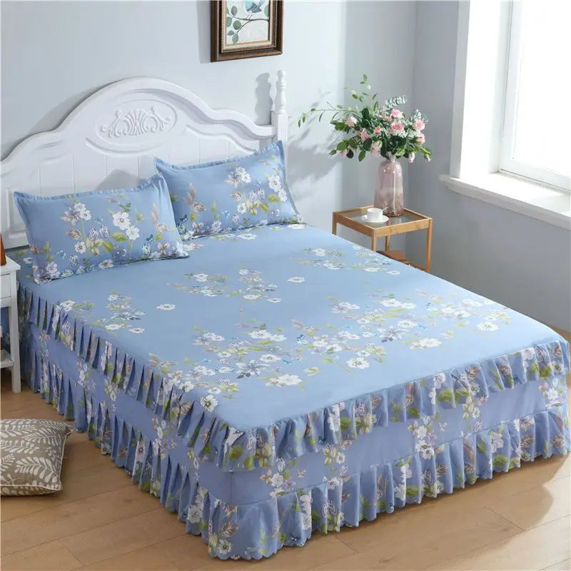 Bedding Set Home Textile Cotton Bedspread Elastic Fitted Mattress Cover Couple Quilt Single Bed Sheet with 2pcs Pillow Covers