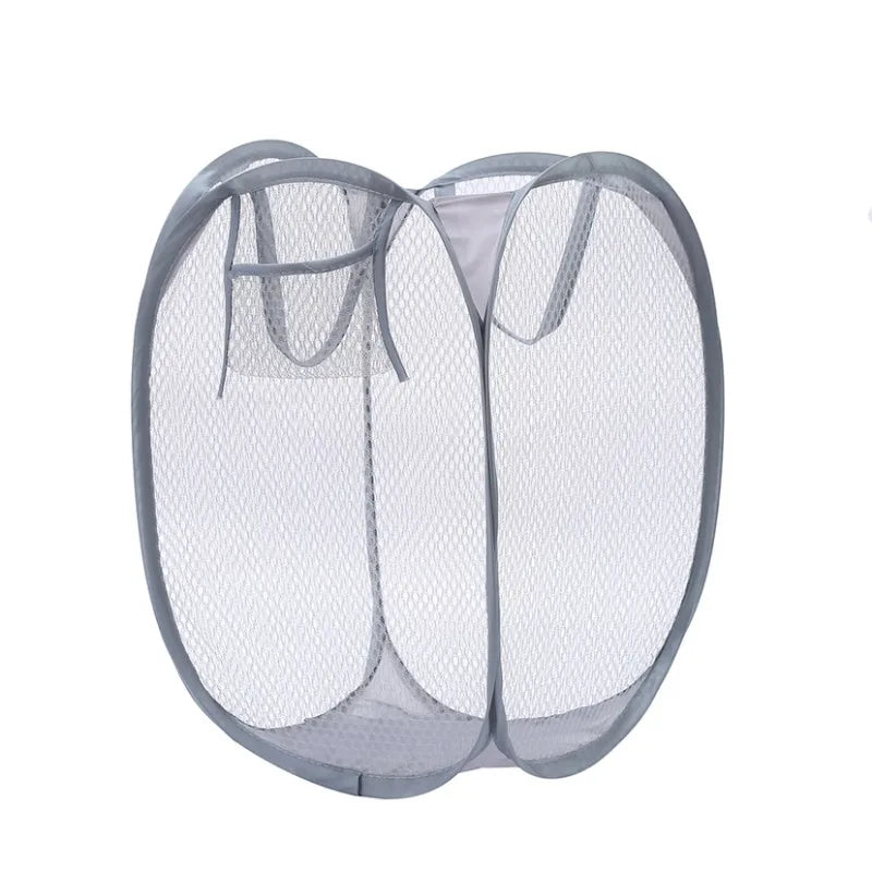 Laundry Basket Foldable Mesh Storage Bag For Dirty Clothes Organizer In Bathroom Washing Room Home Use
