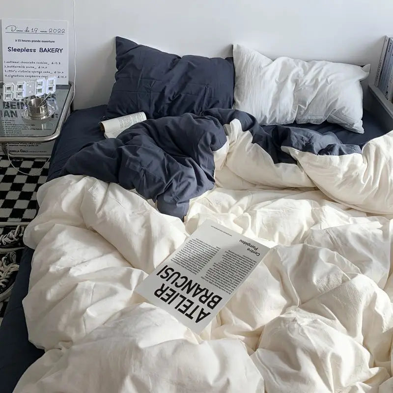 Bed Linen Duvet Cover Sheets Simple Style Four-piece Set Japanese Dormitory Bedding Single Student Cover Quilt Three-piece Set