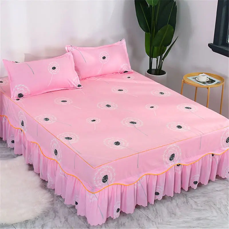 Bedding Set Home Textile Cotton Bedspread Elastic Fitted Mattress Cover Couple Quilt Single Bed Sheet with 2pcs Pillow Covers