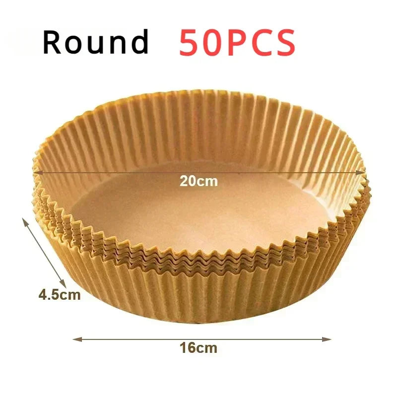 Air Fryer Paper Disposable Airfrying Baking Paper Round Square Air Fryer Liners Non-Stick Air Fryer Disposable Paper 50/100pcs