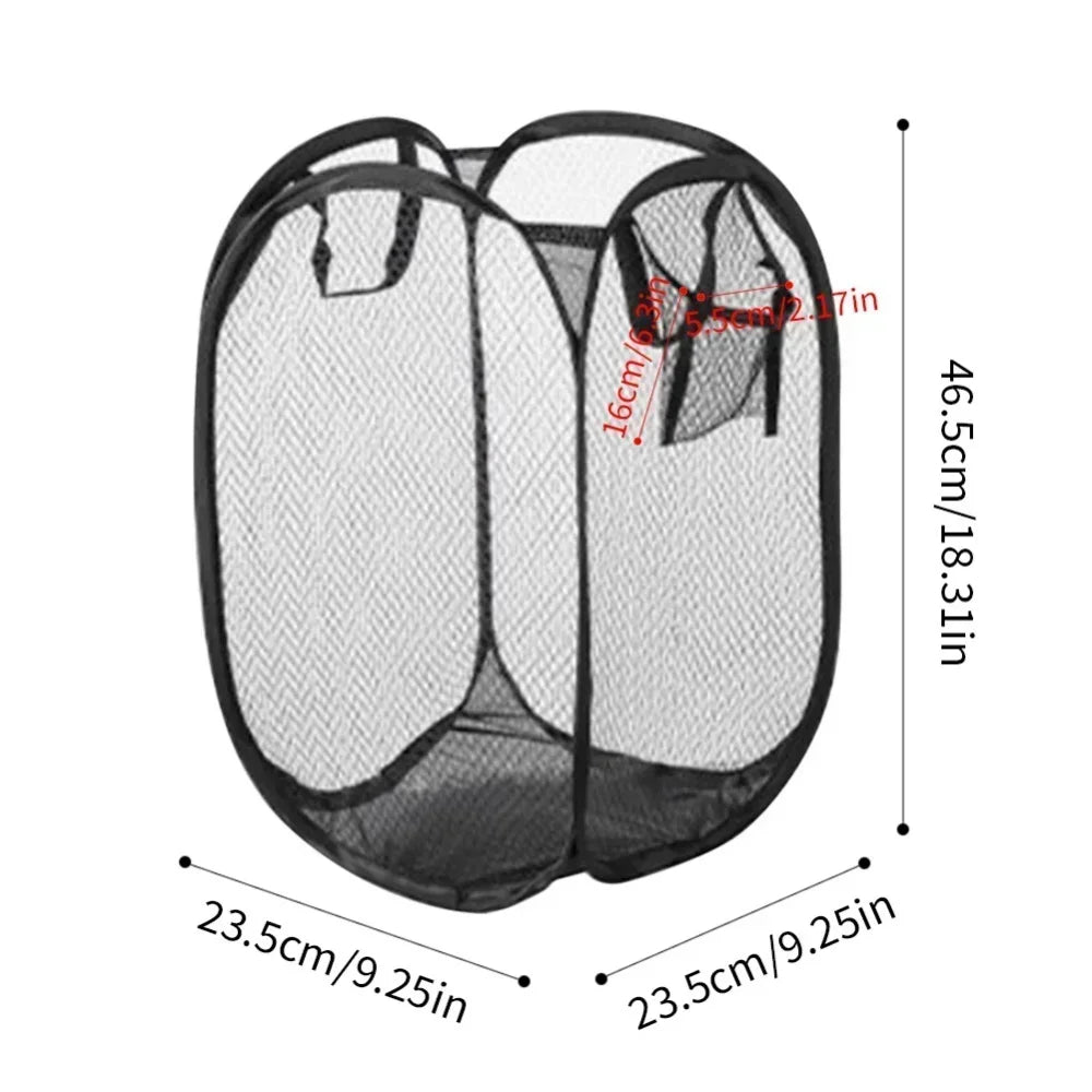 Laundry Basket Foldable Mesh Storage Bag For Dirty Clothes Organizer In Bathroom Washing Room Home Use