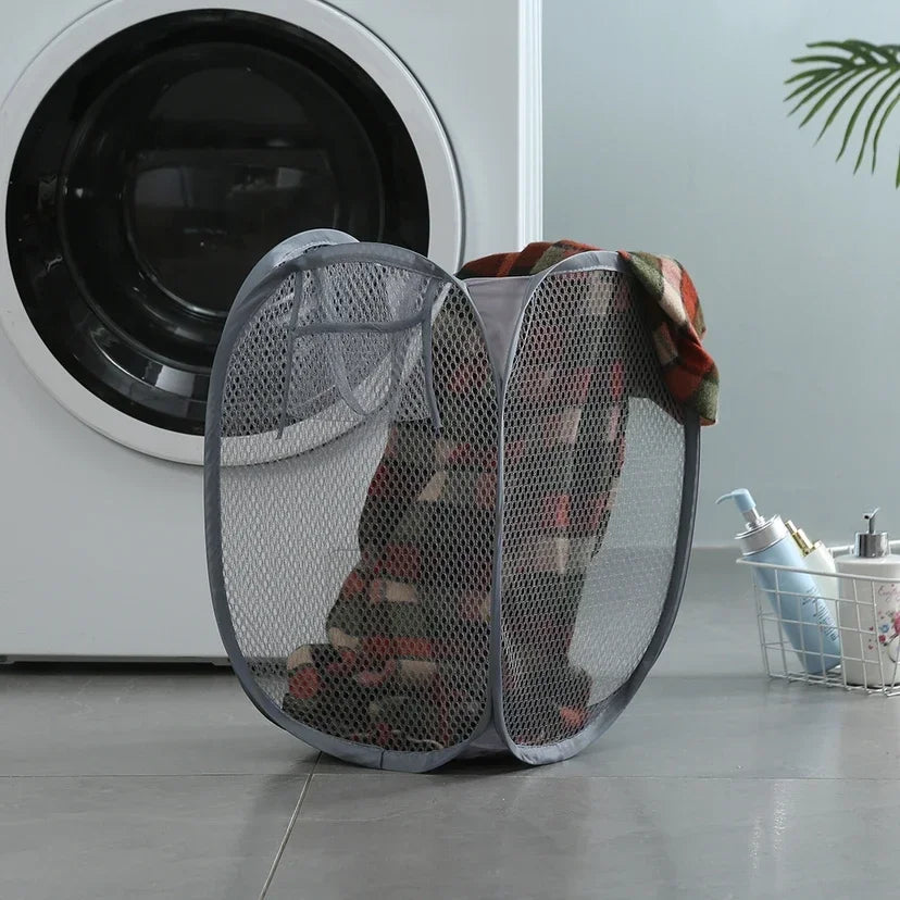 Laundry Basket Foldable Mesh Storage Bag For Dirty Clothes Organizer In Bathroom Washing Room Home Use