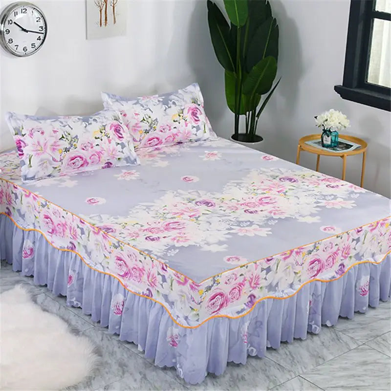 Bedding Set Home Textile Cotton Bedspread Elastic Fitted Mattress Cover Couple Quilt Single Bed Sheet with 2pcs Pillow Covers