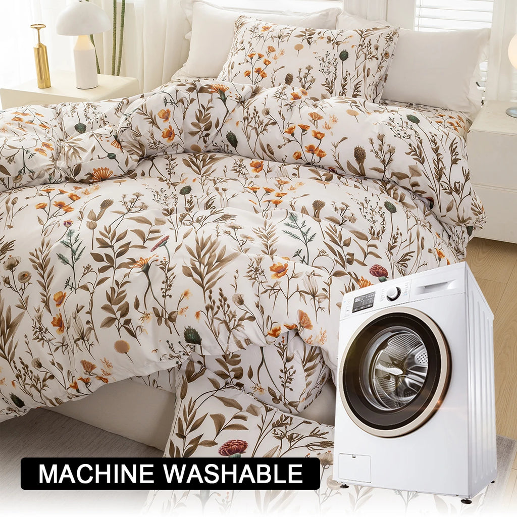 3pcs/set Leaf Floral Pattern Duvet Cover Set(1 Duvet Cover & 2 Pillowcase）Soft And Skin-Friendly Duvet Cover Bedding Set For