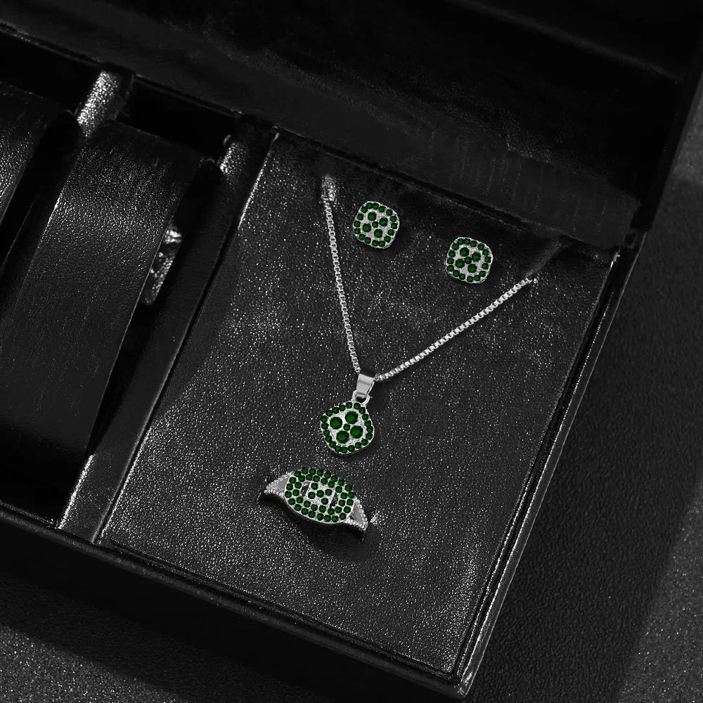 1PC Luxury Cube Jewelry Set, Women's Elegant Necklace, Earrings & Ring Set, Perfect Gift for Valentine's Day, Christmas Gift, Bi