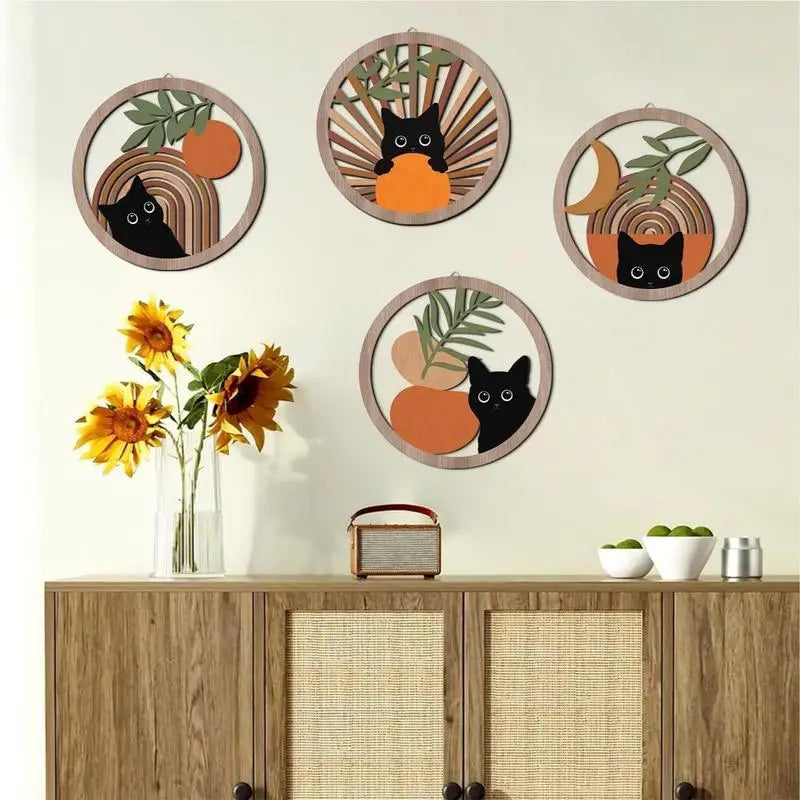 Bohemian Wall Decor 4X Moon And Sun Wood Signs Aesthetic Bedroom Decoration Farmhouse Geometric Hangings 10x10 Inches For Living