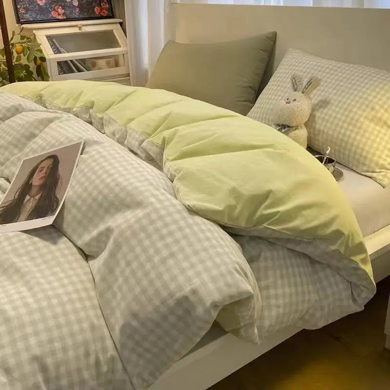 Bed Linen Duvet Cover Sheets Simple Style Four-piece Set Japanese Dormitory Bedding Single Student Cover Quilt Three-piece Set