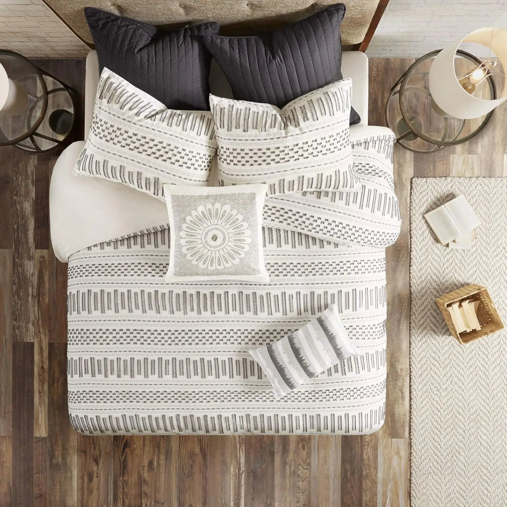 Luxury Cotton Bedding Set - Mid Century Geometric Design, All Season King Size Comforter with Shams