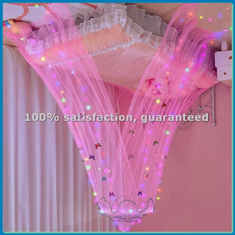 Bed Canopy for Girls Room Bed Canopy Curtains with Led Lights Mosquito Net DIY Princess Room Decor with Butterflies