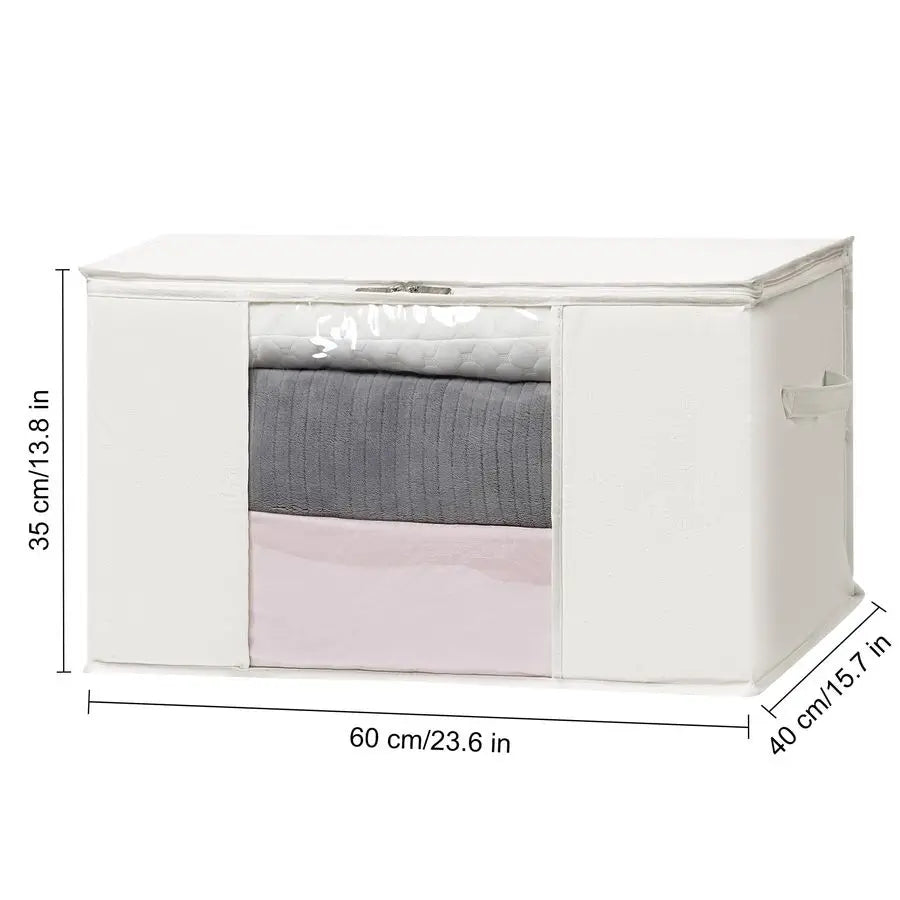 Large Storage Bags with Zipper and Clear Window, Cotton Blended Fabric Storage Containers for Seasonal Clothes and Bedding, 23.6