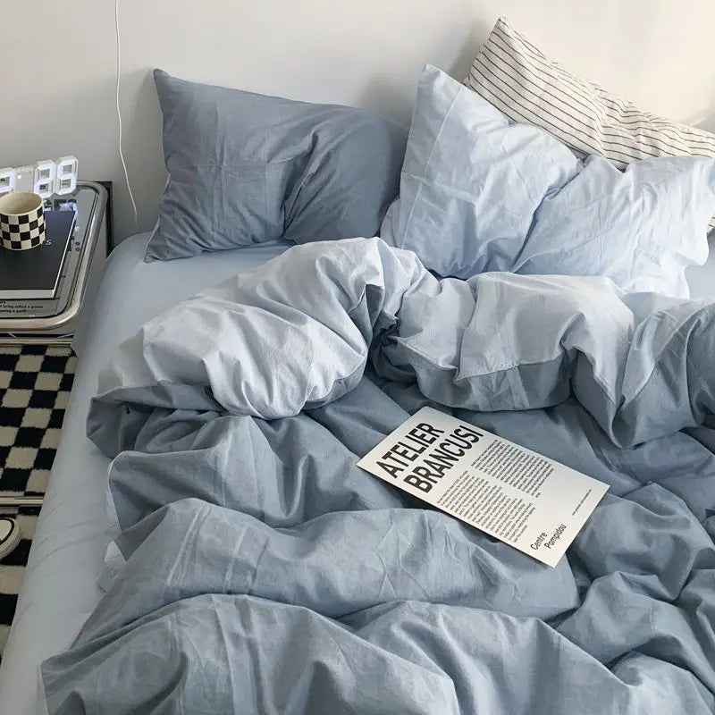 Bed Linen Duvet Cover Sheets Simple Style Four-piece Set Japanese Dormitory Bedding Single Student Cover Quilt Three-piece Set