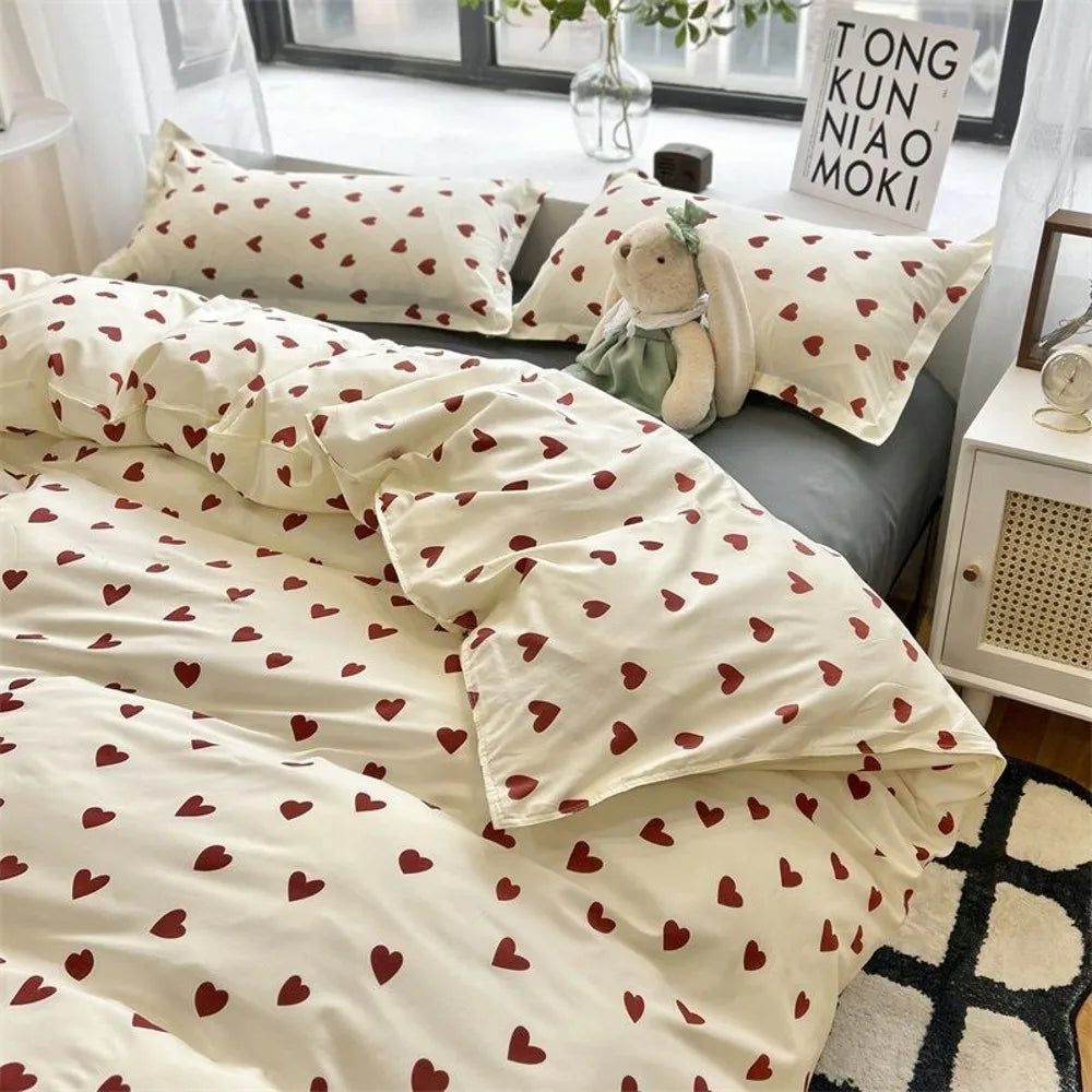 Cute Rabbit Bedding Set Flat Sheet Duvet Cover Pillowcases Single Double Queen Size Bed Linen Boys Girls Home Textile