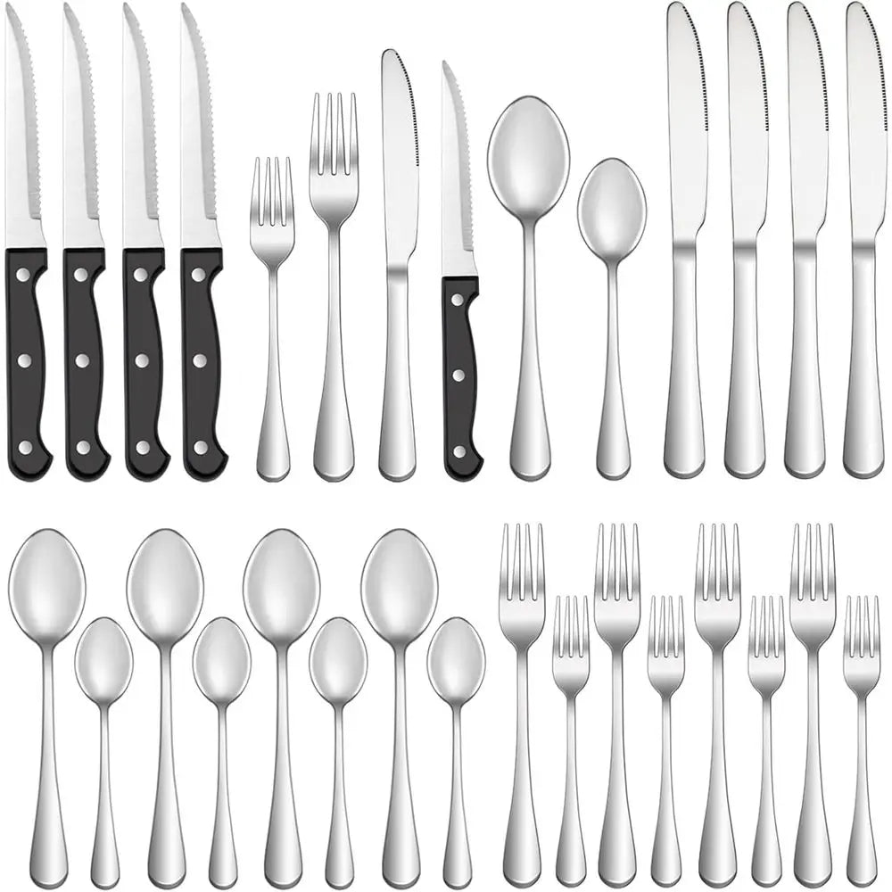 Silverware Set with Steak Knives Service or 4,StainlSteel latware, Mirror Polished Cutlery Utensil Set or Home Kitchen Eating Ta