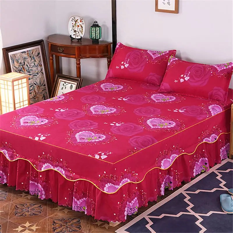 Bedding Set Home Textile Cotton Bedspread Elastic Fitted Mattress Cover Couple Quilt Single Bed Sheet with 2pcs Pillow Covers
