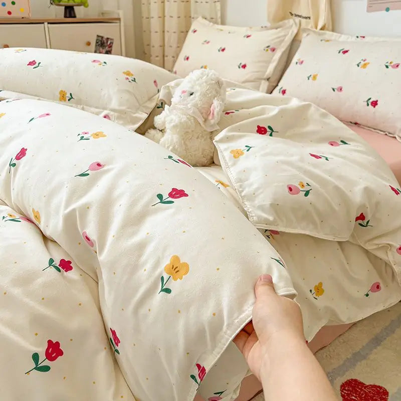 Cute Rabbit Bedding Set Flat Sheet Duvet Cover Pillowcases Single Double Queen Size Bed Linen Boys Girls Home Textile