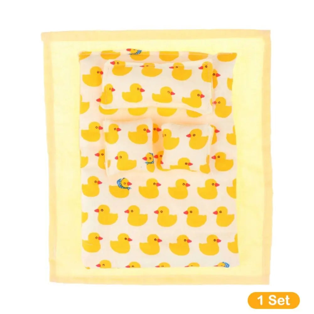 Five-piece Set Lovely Dollhouse Sleeping Blanket Miniature Bed Sheet Dollhouse Miniature Bed 1:12 Scale Pillow 20cm Bedding