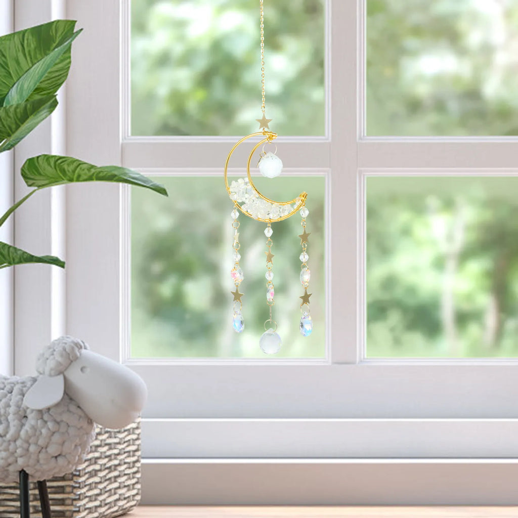 Moon Shaped Glass Hanging Suncatcher for Windows Home Bedroom Garden Decor Sun Catcher Ornament Gift for Women Rainbow Glass
