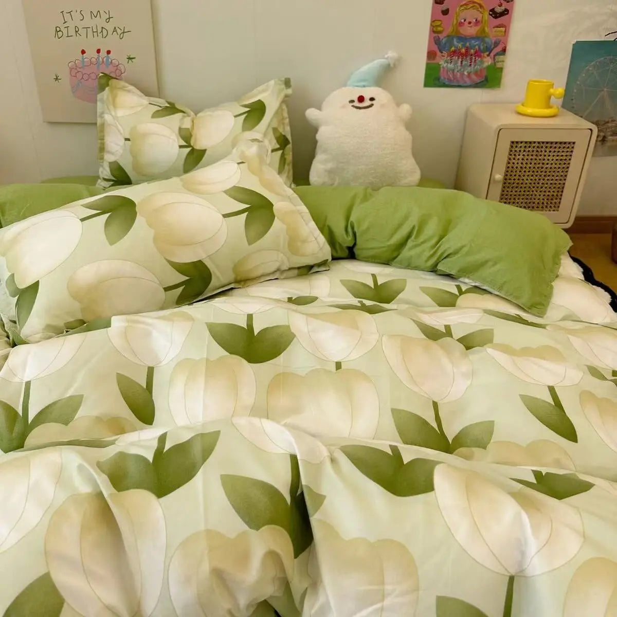Cute Rabbit Bedding Set Flat Sheet Duvet Cover Pillowcases Single Double Queen Size Bed Linen Boys Girls Home Textile